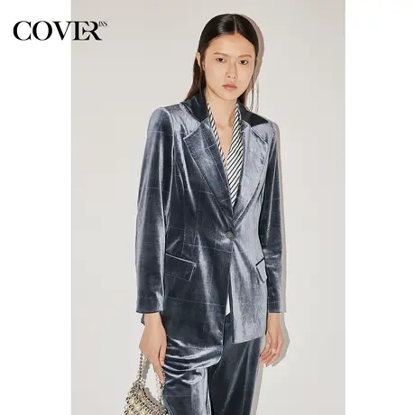 COVER冬季格纹气质款丝绒西装外套商品大图