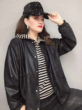 2023秋季新款皮衣女短款小外套春秋韩版宽松显瘦时尚皮夹克棒球服图片