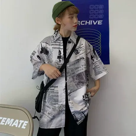 衬衫女复古港味设计感小众轻熟心机短袖百搭仙女范上衣冷淡风衬衣图片