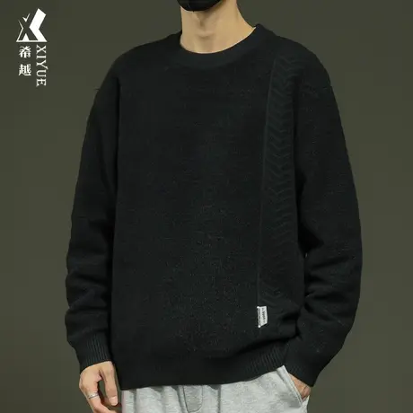 希越2023冬季保暖长袖毛衣男纯色加厚宽松大码男士潮牌针织衫外套商品大图