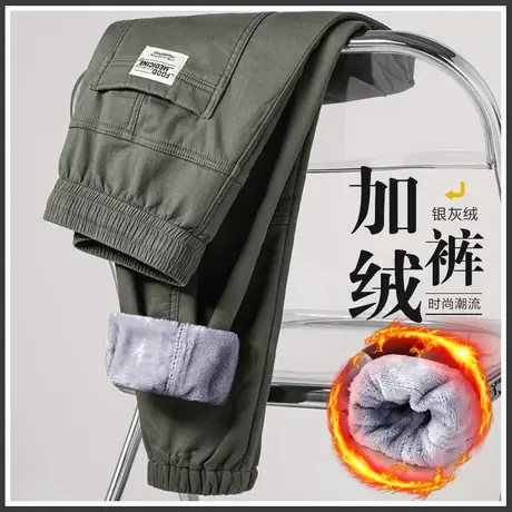 秋冬季纯棉加绒加厚工装裤男士休闲裤子男裤2024新款冬裤保暖外穿商品大图