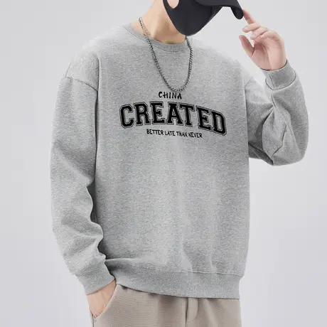 春秋款情侣装字母印花潮牌圆领卫衣春季男生无帽重磅长袖上衣春装商品大图