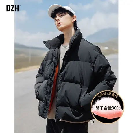 男士绗缝黑色羽绒服男冬季短款加厚白鸭绒立领外套2024新款面包服图片