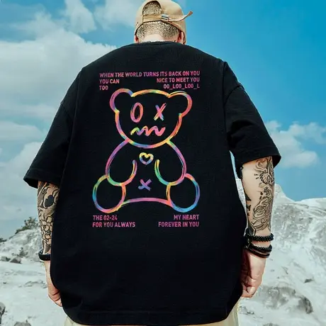 2025年新款韩版ins超火小熊印花大码半袖体恤网红宽松短袖t恤男潮商品大图