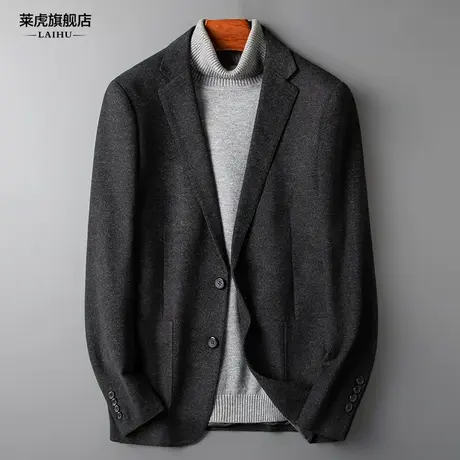 呢子休闲西装男外套秋冬季韩版修身时尚小西服男士潮流款单件上衣商品大图