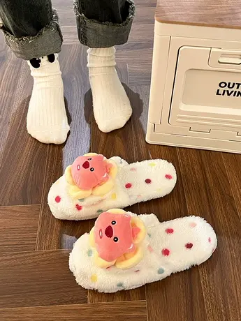 可爱loopy毛毛拖鞋女外穿2023秋冬新款室内家居平底防滑包头棉拖商品大图