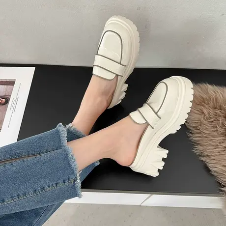 粗跟厚底包头半拖鞋女鞋子时尚外穿凉拖乐福拖鞋夏新款穆勒鞋单鞋商品大图