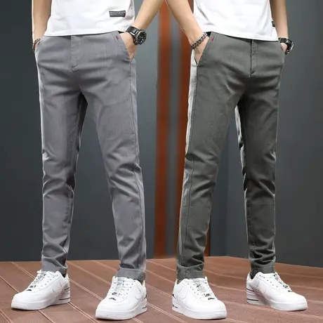 夏季2023秋款男装军绿色休闲长裤男士修身小脚直筒上班通勤工作裤图片