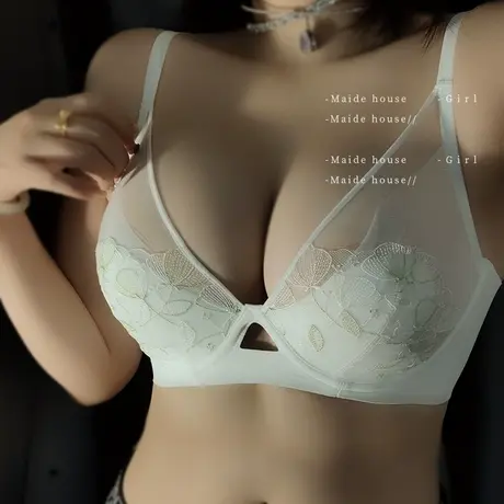 白色性感纯欲内衣女情调超薄款蕾丝胸罩内裤大码透明法式文胸套装商品大图