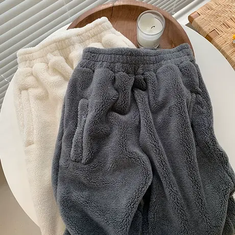 羊羔绒保暖阔腿居家睡裤女秋冬加绒加厚宽松百搭休闲哈伦裤ins潮商品大图