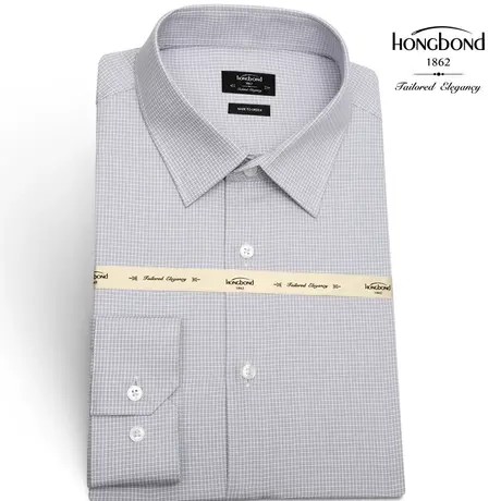 红邦创衣 衬衫男秋长袖衬衫莱赛尔天丝衬衣免烫修身格子商务修身图片