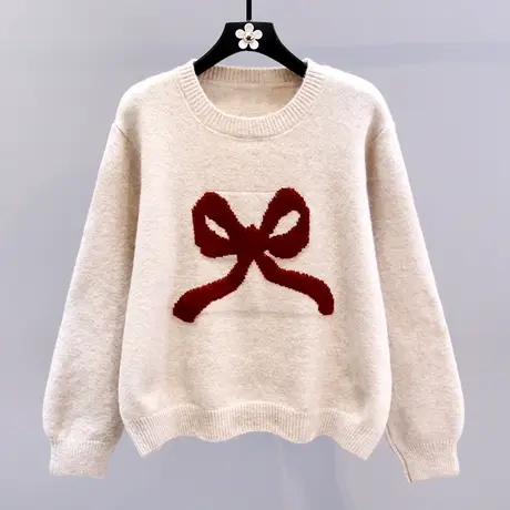 慵懒风软糯蝴蝶结毛衣女冬季2023新款宽松设计感甜美减龄针织上衣商品大图