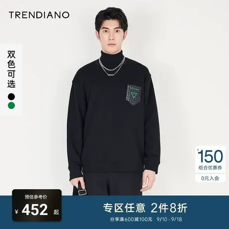 TRENDIANO官方男装冬季新款圆领长袖卫衣男上衣商品大图