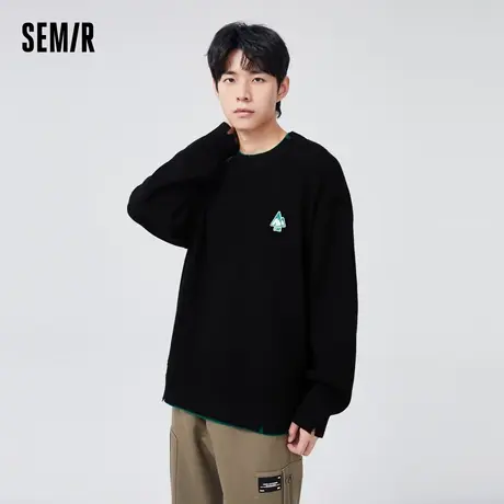 森马套头毛衫男冬季简约学院风针织衫撞色假两件时尚肌理感毛衣潮商品大图