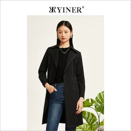 *YINER音儿女装2022秋季系带西装领中长款风衣商品大图