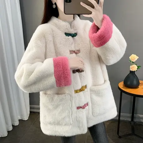 新中式中长款仿水貂绒加厚外套女2023年新款爆款国潮风女上衣冬装商品大图
