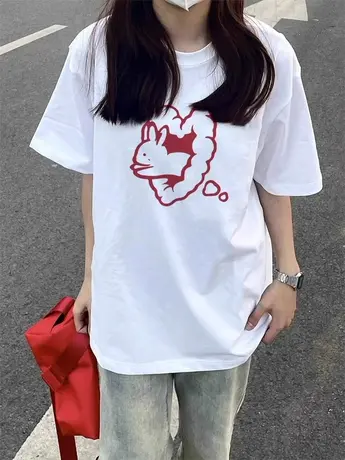 美式复古正肩纯棉短袖t恤女夏大码宽松韩版半袖设计感小众上衣服商品大图