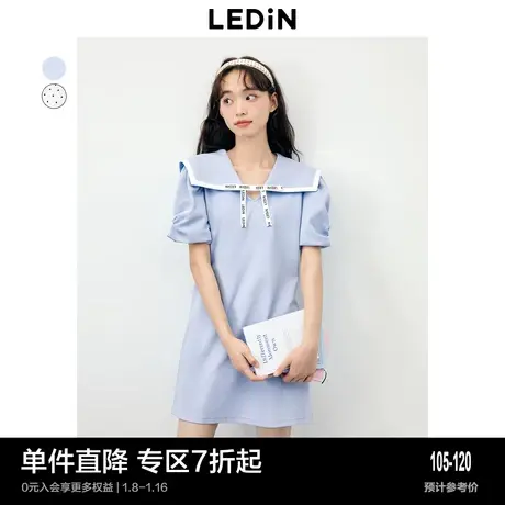 乐町海军风大翻领甜美连衣裙夏季显瘦泡泡袖宽松连衣裙图片