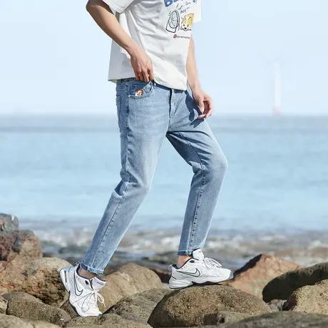 唐狮24春季新款牛仔裤男弹力修身直筒小脚裤潮流个性百搭裤子男图片