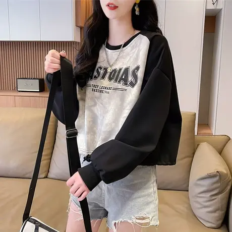 早春短款卫衣女春秋季韩版宽松大码薄款小个子扎染渐变色上衣外套图片