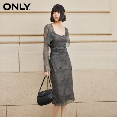 ONLY奥莱春季新款通勤水墨晕染套装中长款开叉连衣裙女图片