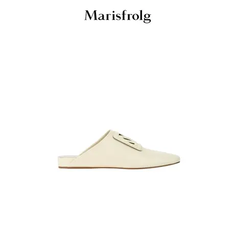 【简约休闲系列】玛丝菲尔浅黄色牛皮欧美简约时尚休闲凉拖鞋图片