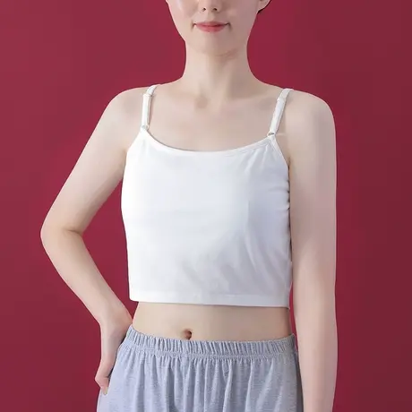 带胸垫半截吊带夏无束缚宽松内衣打底短款背心商品大图