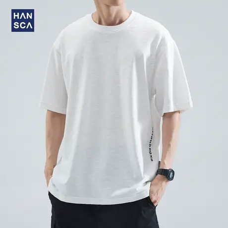 hansca 重磅235g日系潮牌刺绣短袖t恤男夏季圆领宽松简约百搭上衣商品大图