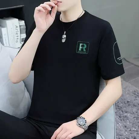 纯棉短袖T恤男2024夏季新款休闲透气百搭圆领半袖体恤小衫上衣服图片