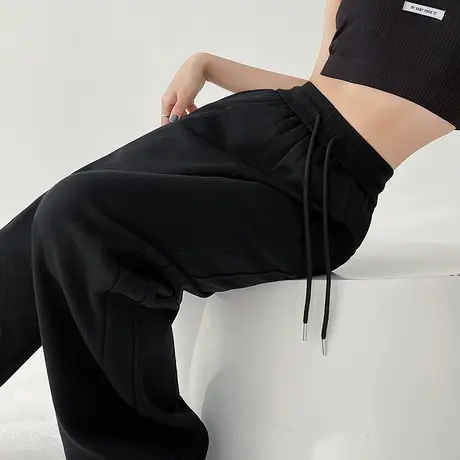 运动裤女春秋新款黑色宽松显瘦小个子窄版直筒裤休闲美式阔腿卫裤图片