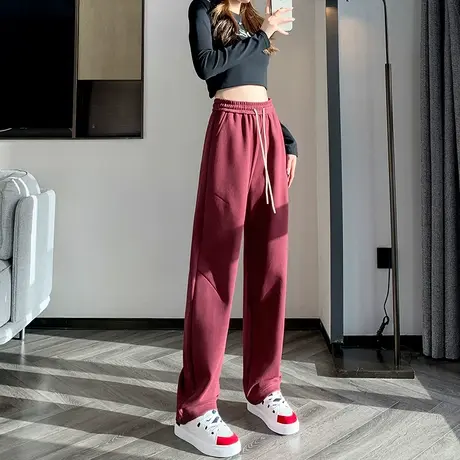 美式复古工装运动裤女2024春秋季新款高腰直筒垂感休闲阔腿卫裤子图片