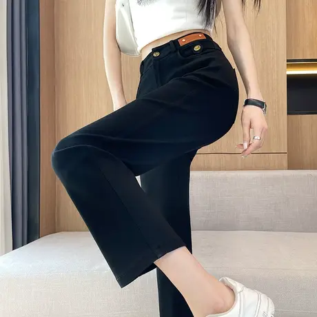 高腰直筒牛仔裤女春秋2024年新款窄版黑色显瘦小个子九分烟管裤子商品大图