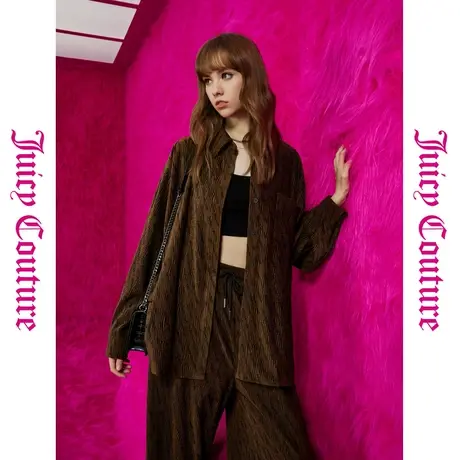 Juicy Couture橘滋早秋季装女女装年款浓情咖啡满印压皱廓形衬衫商品大图