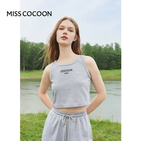 MISSCOCOON短款灰色印花logo背心2023秋装新款女装吊带商品大图