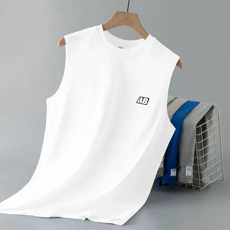 重磅纯棉白色背心男士夏季外穿跨栏健身运动坎肩篮球全棉无袖t恤图片