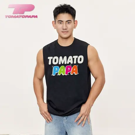 春夏背心圆领坎肩袖彩虹字母潮牌打底无袖衫青年学生运动情侣上衣商品大图