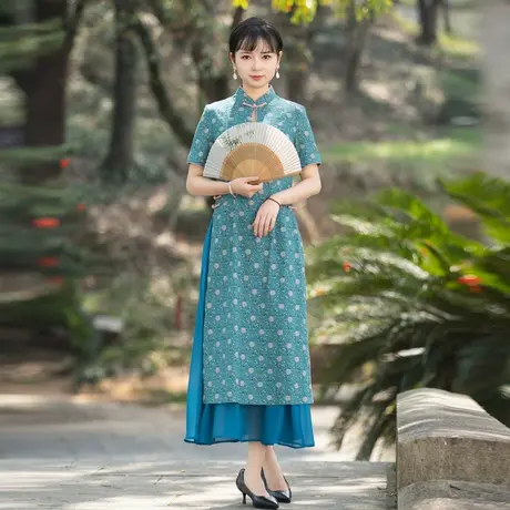 筠雅奥黛旗袍中国风新款连衣裙女显瘦长款民国复古气质日常裙子图片