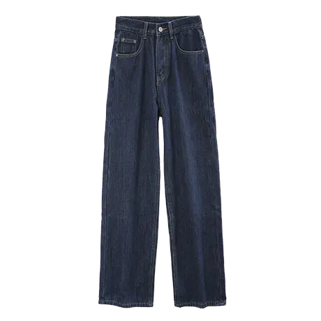 时尚气质加绒阔腿牛仔裤2022年冬季新款淑女简约高腰显瘦通勤长裤商品大图