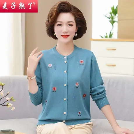 妈妈秋装针织开衫上衣薄款绣花秋衣奶奶装50岁中老年人女春秋外套图片