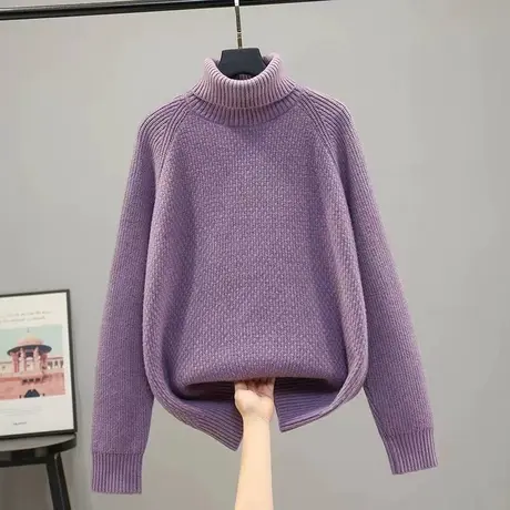 加厚两翻领套头毛衣女宽松2023新款秋冬女士内搭长袖高领针织打底图片