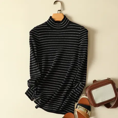 清仓！半高领毛衣女修身长袖打底衫2023秋冬新款内搭针织洋气上衣商品大图