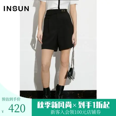 恩裳COVER2023夏款新款简约时尚直筒西装短裤翻折拼接冰丝休闲裤图片