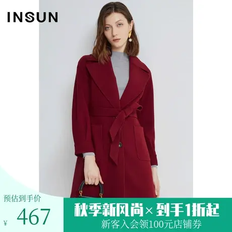 【奥莱专享】恩裳春季西装领大衣韩版束腰气质中长款毛呢外套女图片