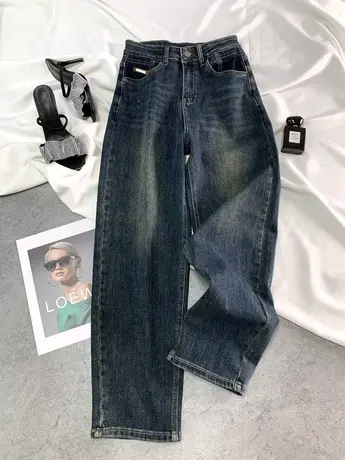 韩版高腰哈伦直筒牛仔裤女2023早秋新款显瘦梨型身材老爹萝卜裤子商品大图