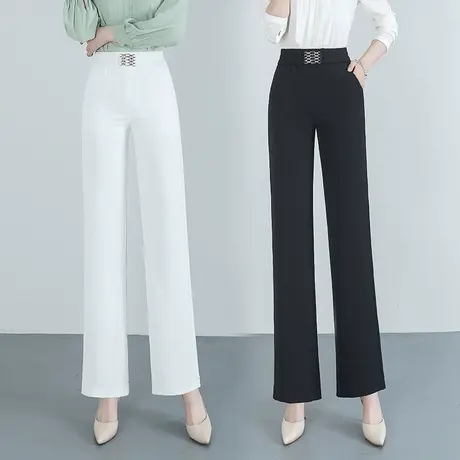 夏季阔腿裤女宽松直筒2023新款中年妈妈松紧腰显瘦百搭休闲女裤子图片