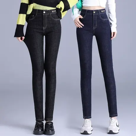 显瘦小脚牛仔裤女春秋高腰弹力收腹紧身裤中年妈妈外穿大码铅笔裤商品大图