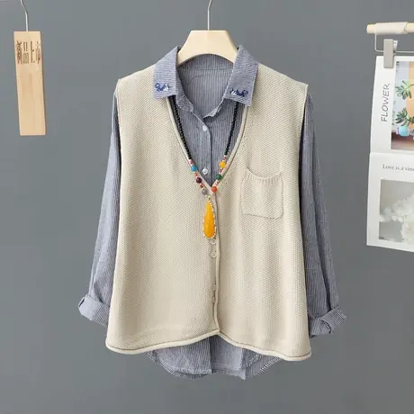 叠穿宽松复古无袖针织开衫毛衣马甲女装休闲V领马甲外套针织背心商品大图