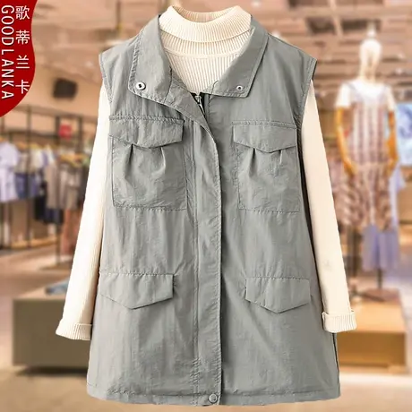 中年妈妈春款款马甲外套洋气时尚休闲上衣加肥加大码女中长款马夹商品大图