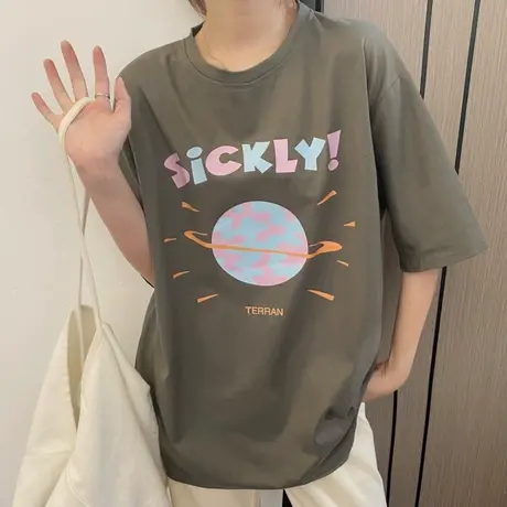 vintage短袖t恤女夏季纯棉宽松韩版ins半袖设计感小众港风上衣服商品大图