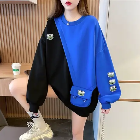 卫衣女秋冬季韩版宽松bf慵懒风ins加绒加厚中长款拼色上衣外套潮商品大图